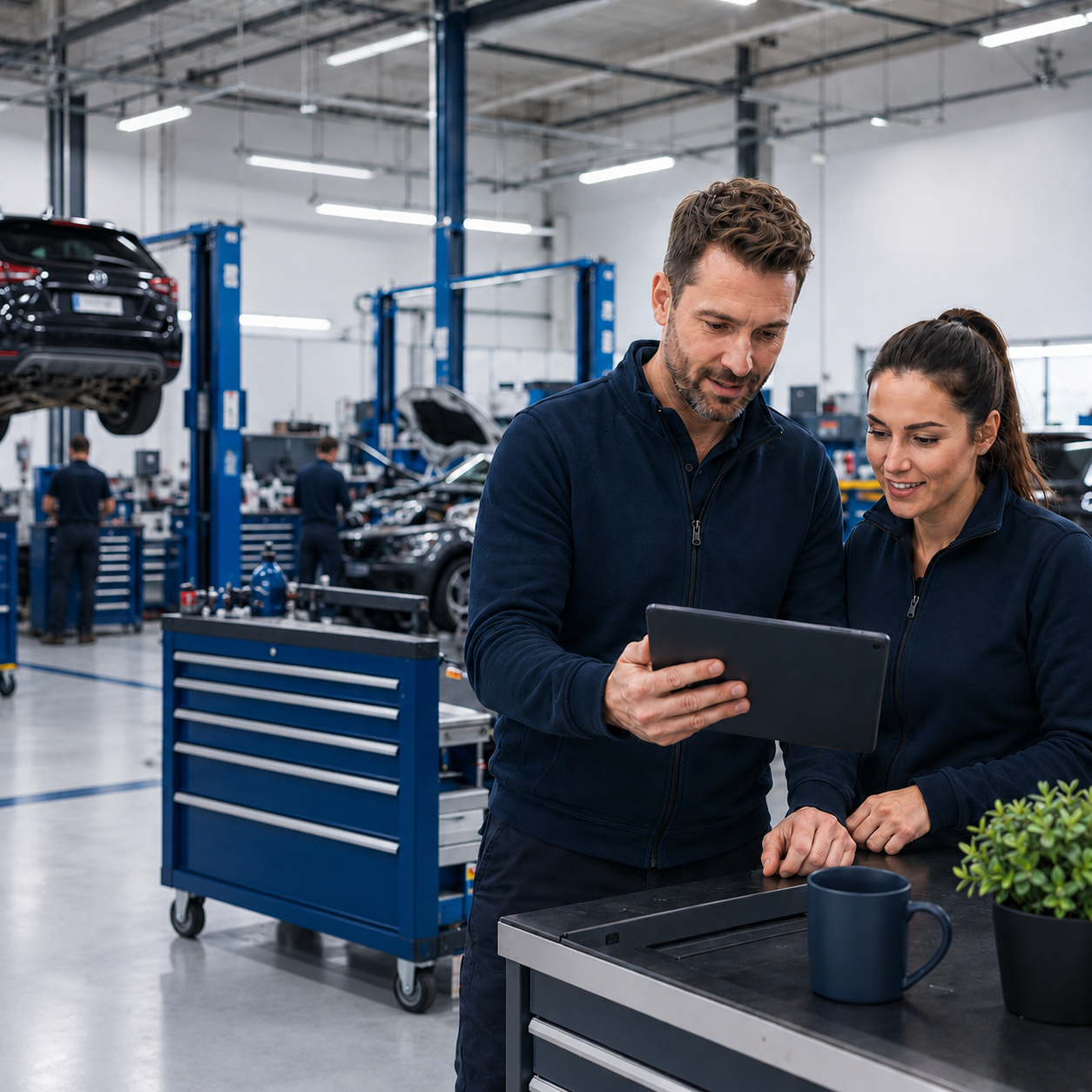 Man and woman with tablet